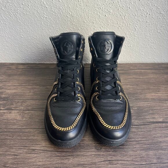 Gucci Coda High Top Sneakers Black Gold Chain Size 40.5 / Womens 10 US - Picture 2 of 10